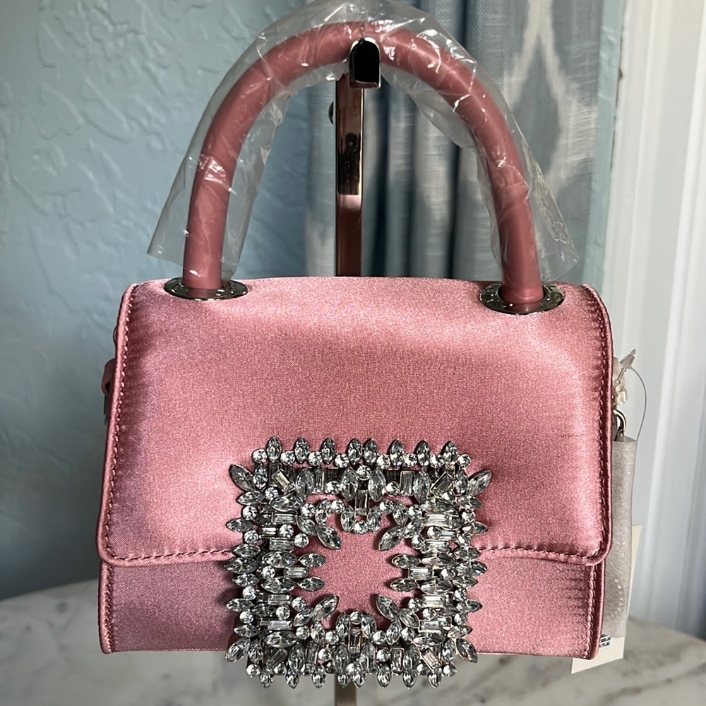 Aldo Pink Satin Satchel with Crystal Buckle